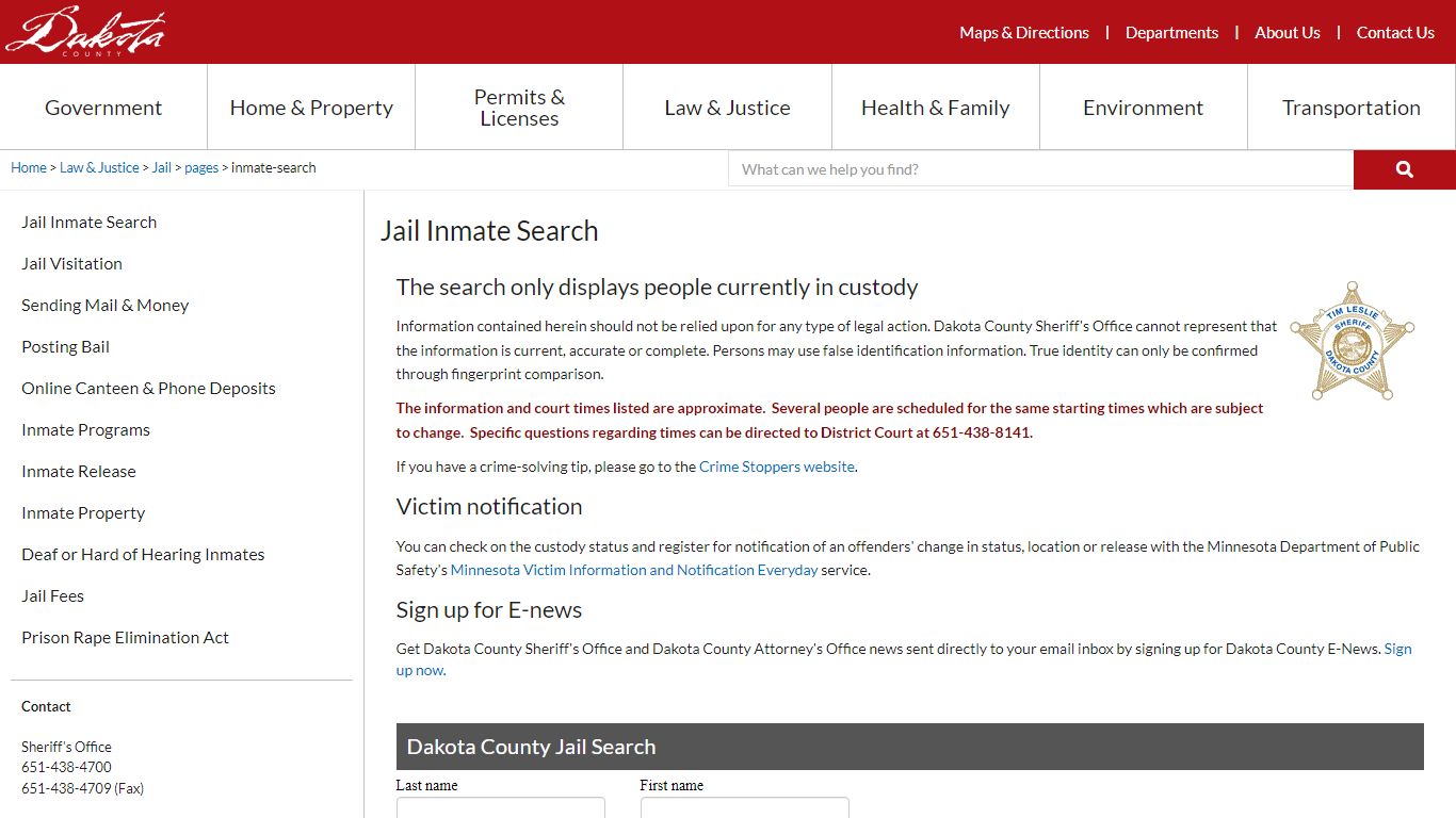 Jail Inmate Search - Dakota County, Minnesota